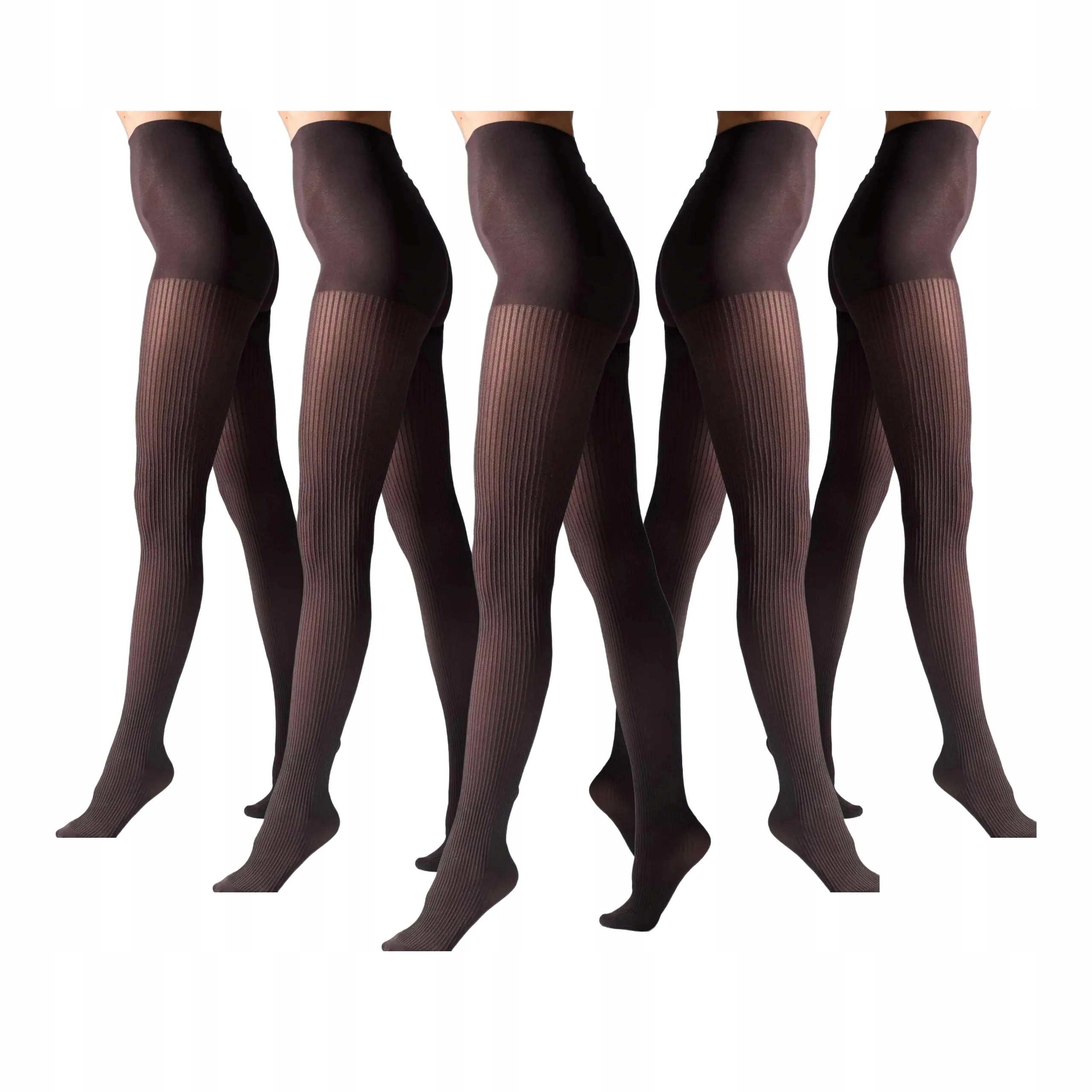 5 párů Punčocháče z mikrovlákna 70 den pruhované 1944 Rib Legs 5x Tabaco 2-S