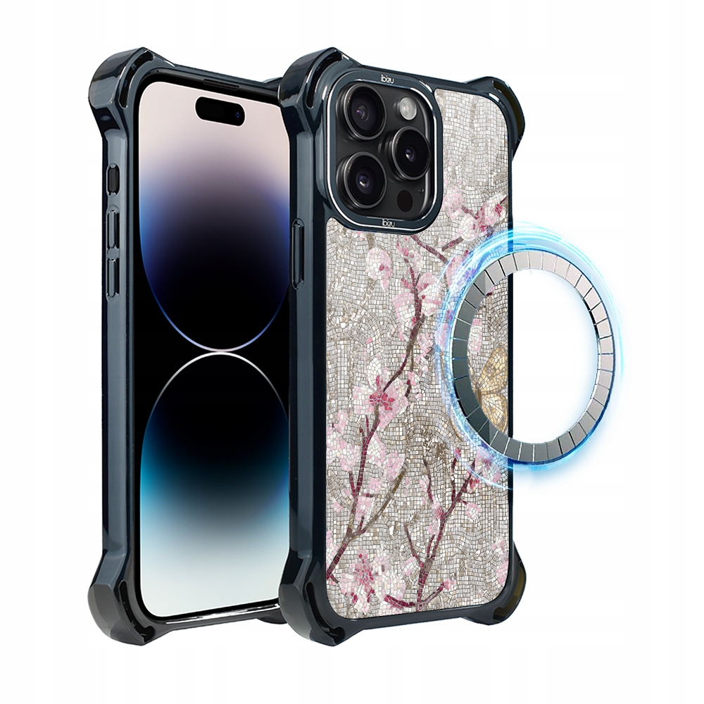 Pouzdro pro iPhone 14 Pro Max Ibizu DropGuard Ultra s MagSafe, třešňová mozaika