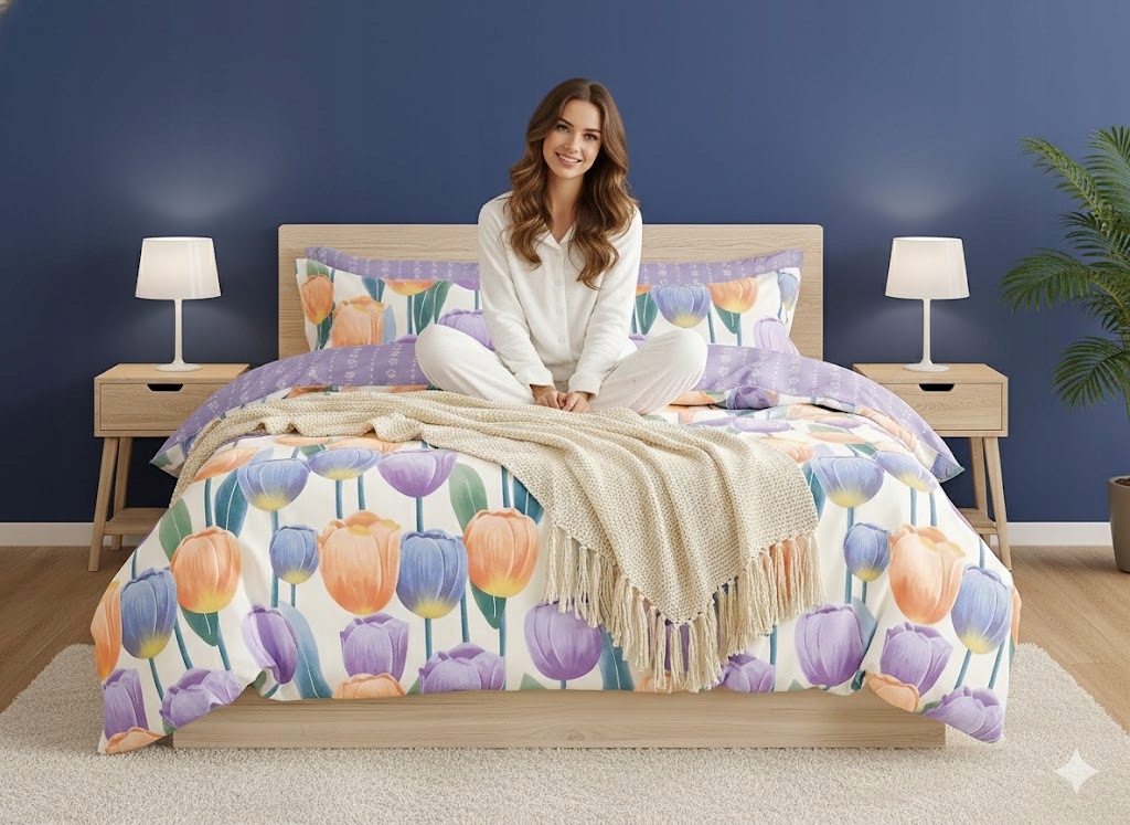 3dílná sada povlečení na peřinu s povlakem na polštář Tulip, 100% bavlna, 160×200 cm