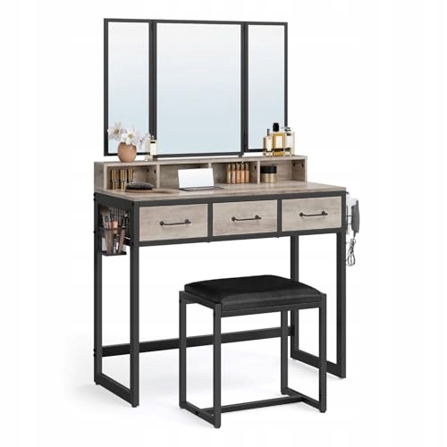 VASAGLE Dressing table with 3-piece folding mirror, hair dryer holder, cosm