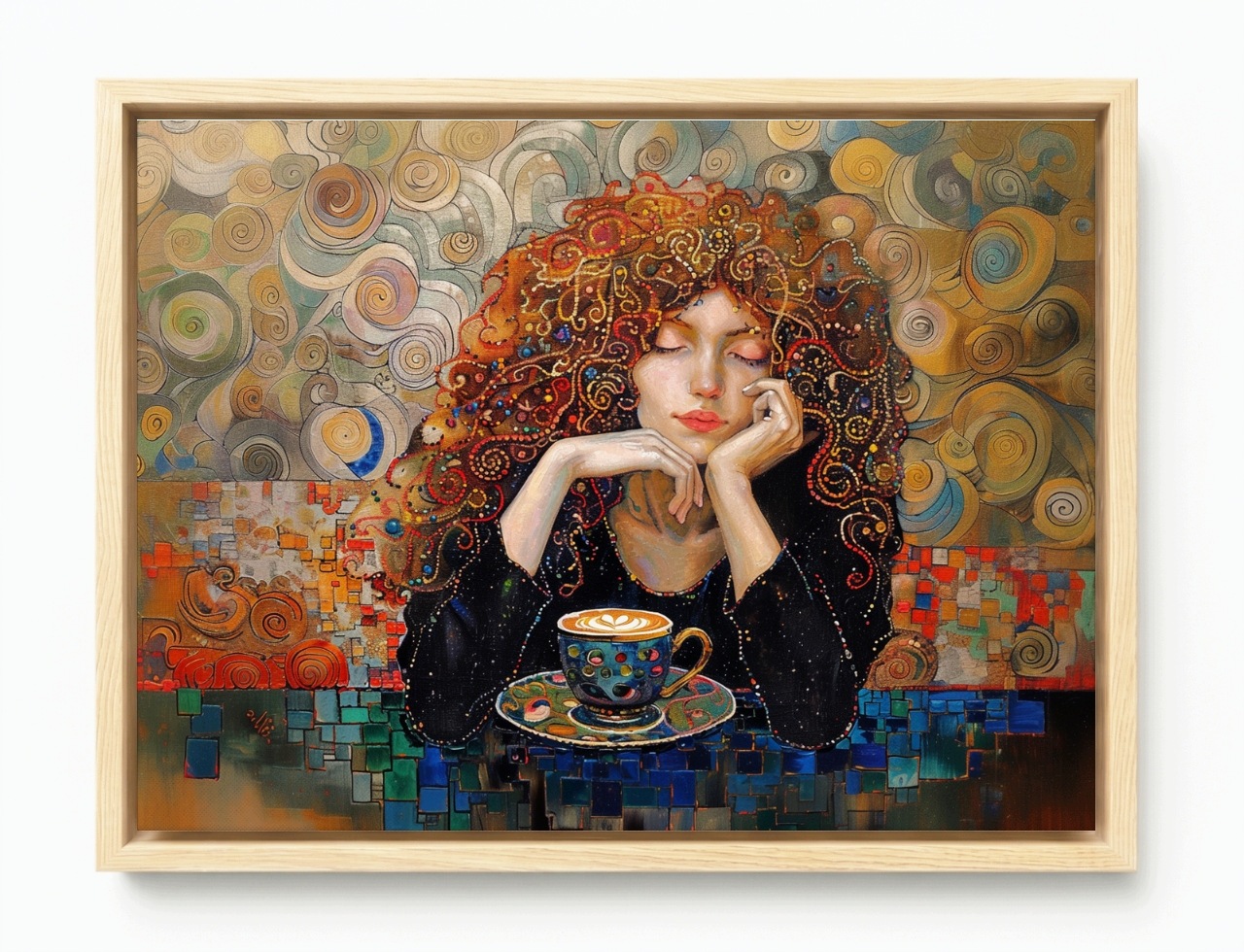 Obraz Rám American Box Portret Ruda Žena Dievča Káva Klimt 80x60