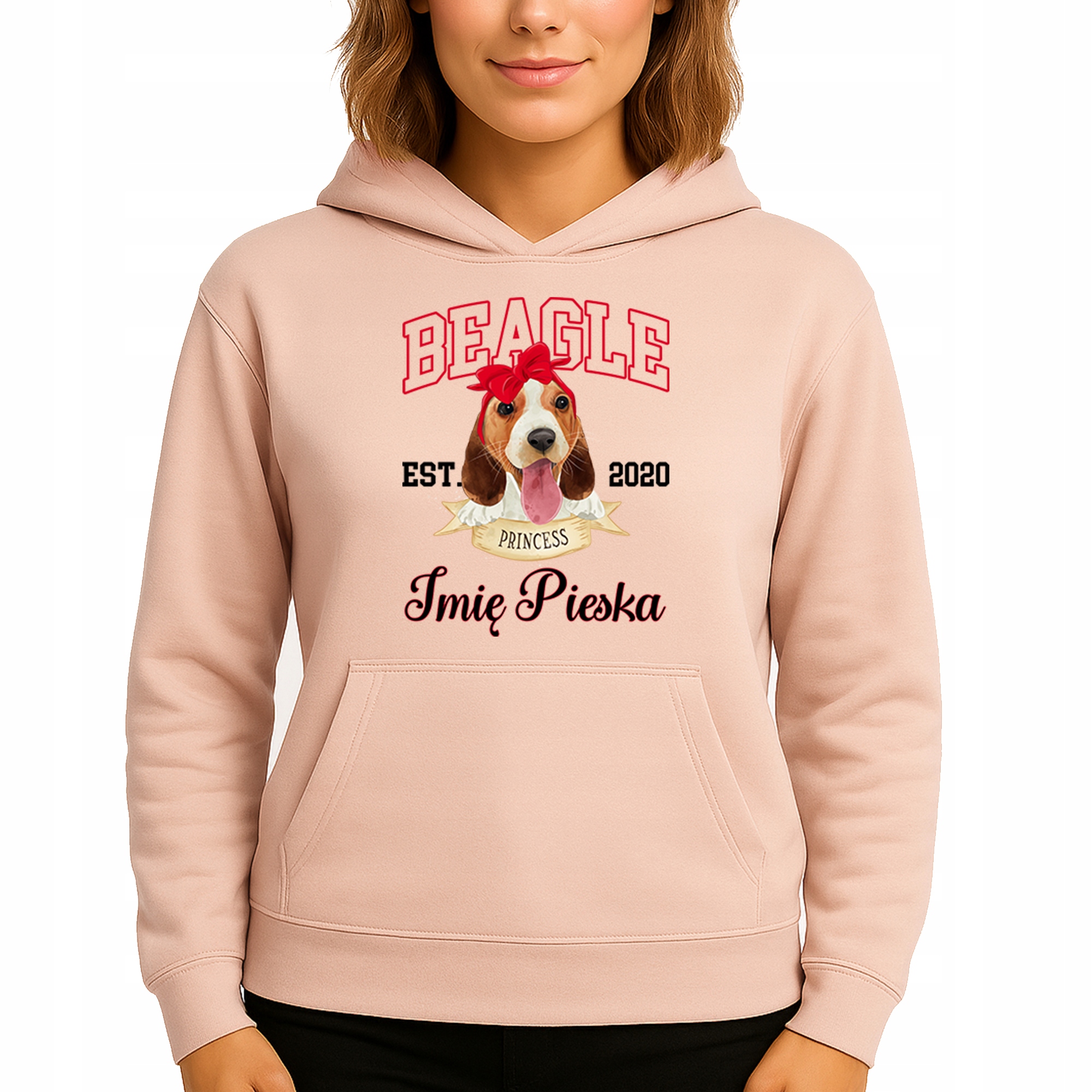 Mikina S Kapucí Broskvová bavlněná mikina Beagle *Jméno pejska* S