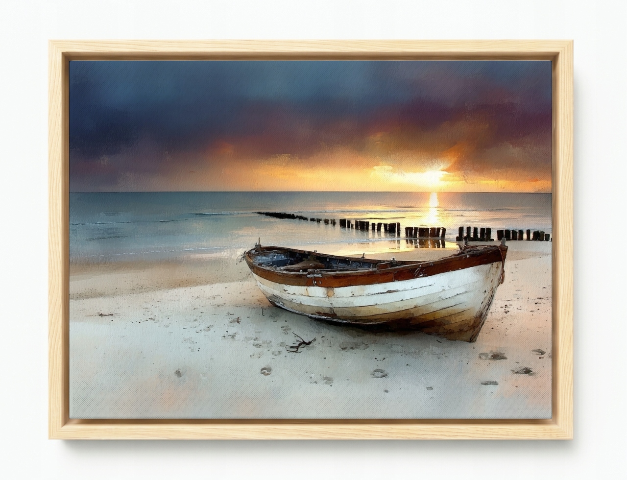 Obraz Rám Americký Box Loďka Moře Západ Slunce Pláž Baltské Moře 80x60