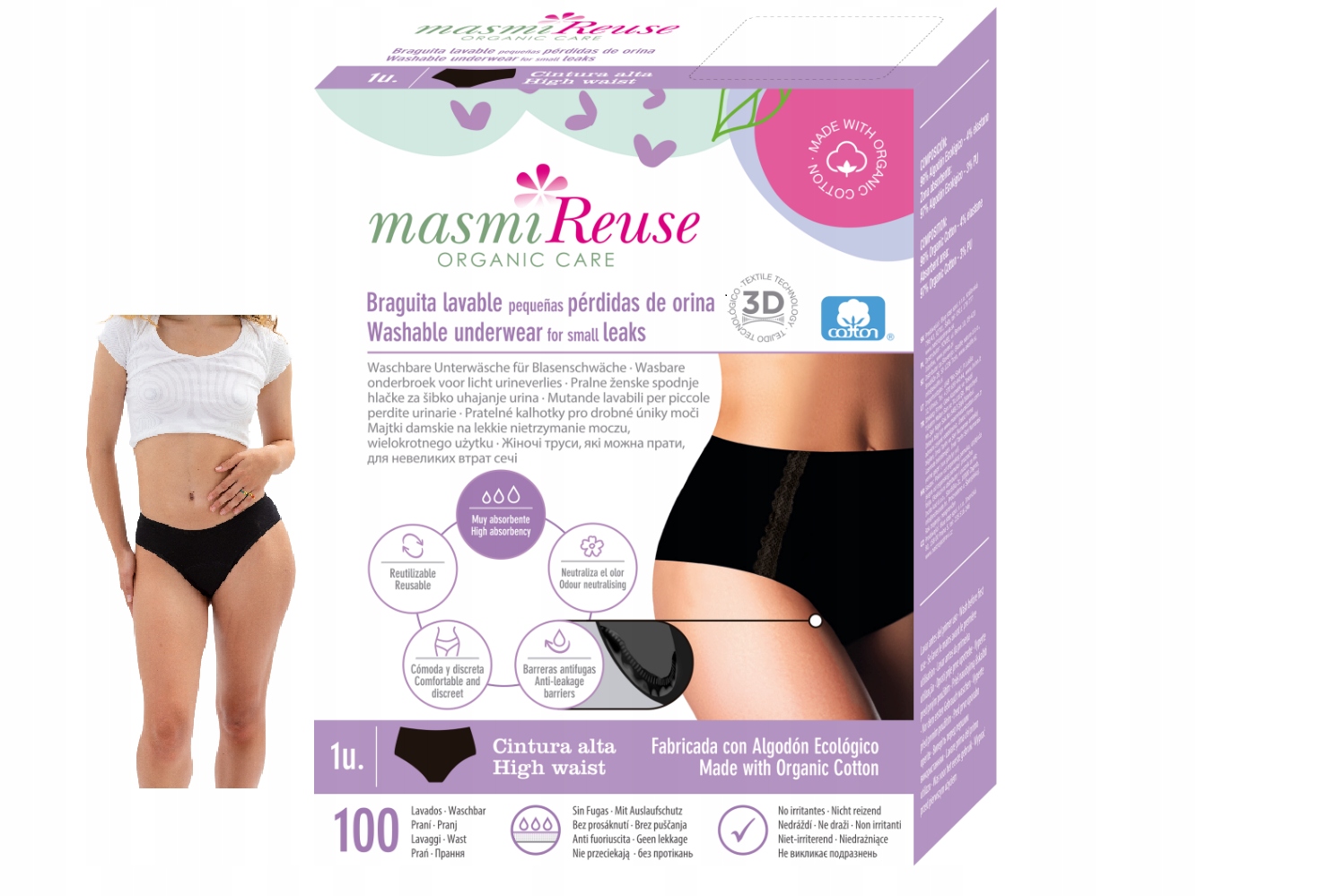 Majtki menstruacyjne Eko Masmi hipoalergiczne, potrójna chłonność 166g S