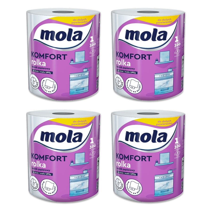 Levně Papírové kuchyňské utěrky Mola Comfort 2vrstvé bílé, sada 4 ks