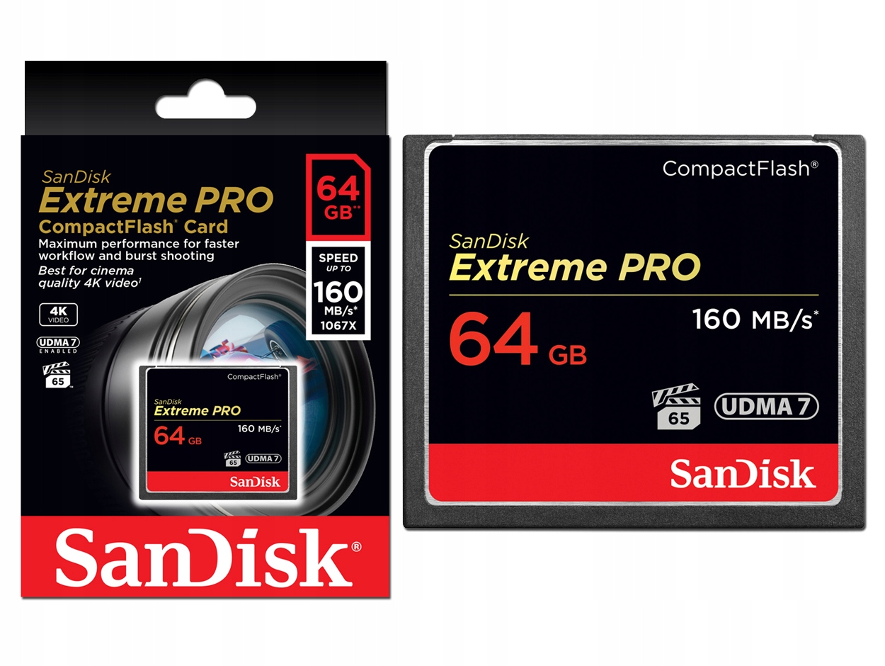 CompactFlash (CF) 64GB SanDisk Extreme Pro 160 MB Pojemność karty 64 GB