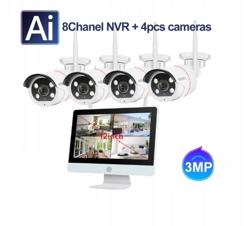 KAMERY WIFI 4 SZTUKI 2MPX NAGRYWARKA W MONITORZE