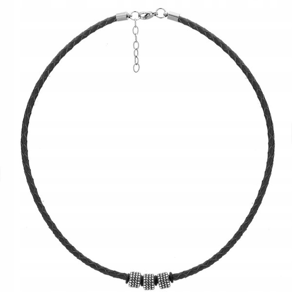 Pánský náhrdelník Manoki černý Ocel Kůže 47 cm