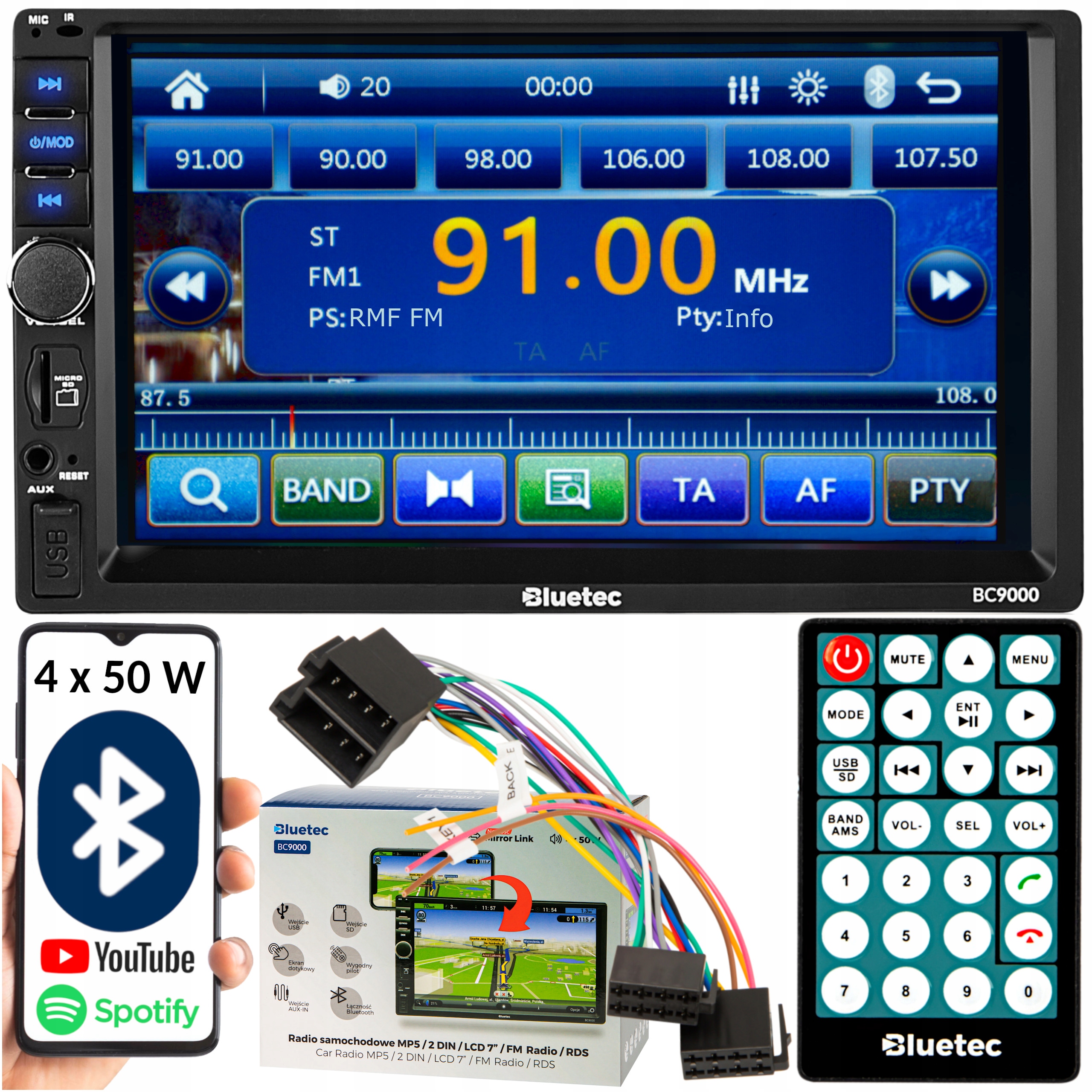 Automobilové Rádio Bluetooth 2 Din 7 Palců Rds Usb Aux Micro Sd 4x50W Pilot