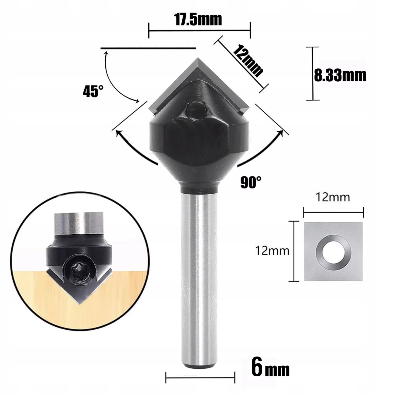 Frez typu V trzpień 6 mm fi 17,5 x 8,33 90° z wymienną płytką