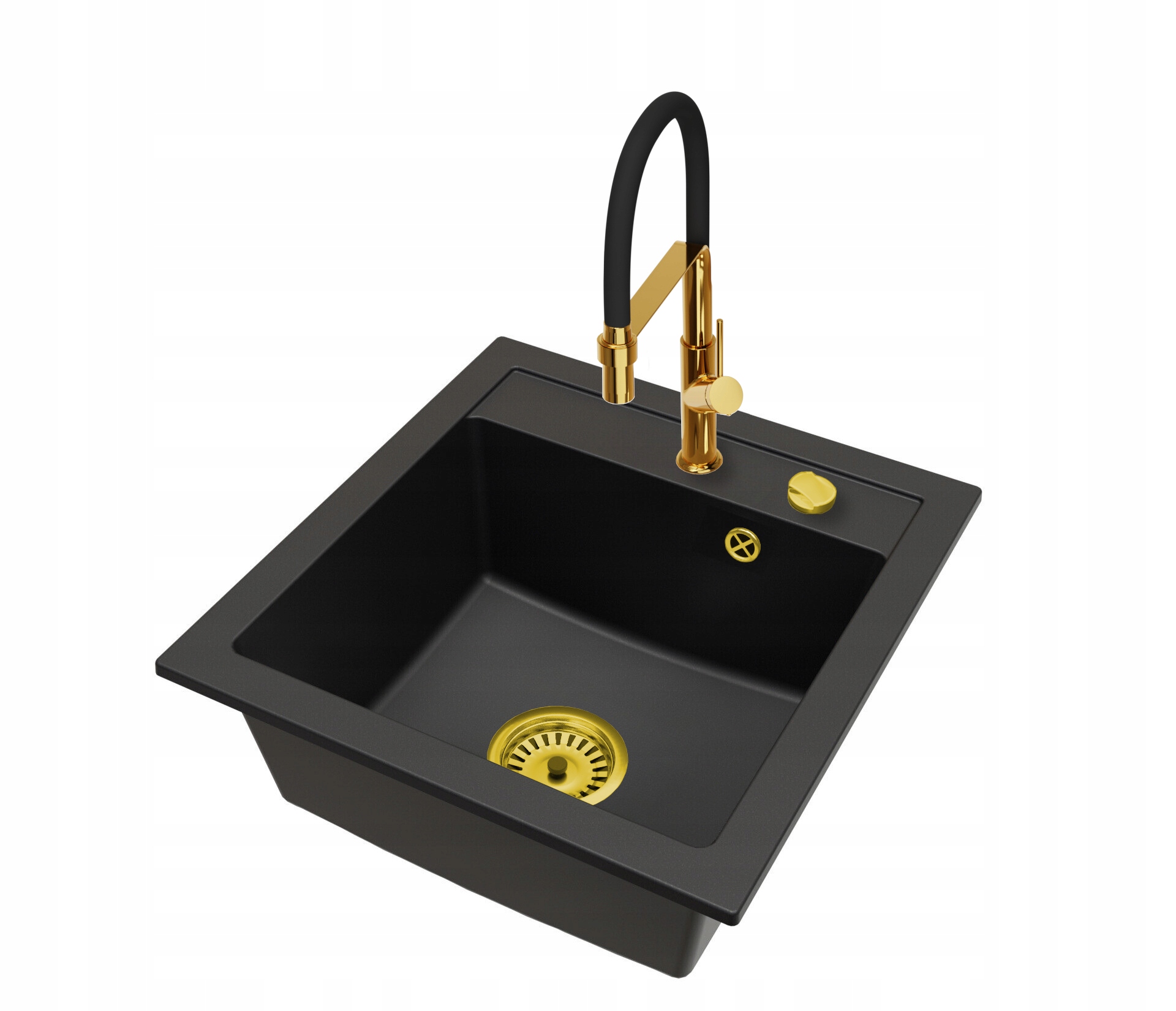 Kuchyňský dřez Granitová baterie Venice Zlatý sifon Zlatý automat