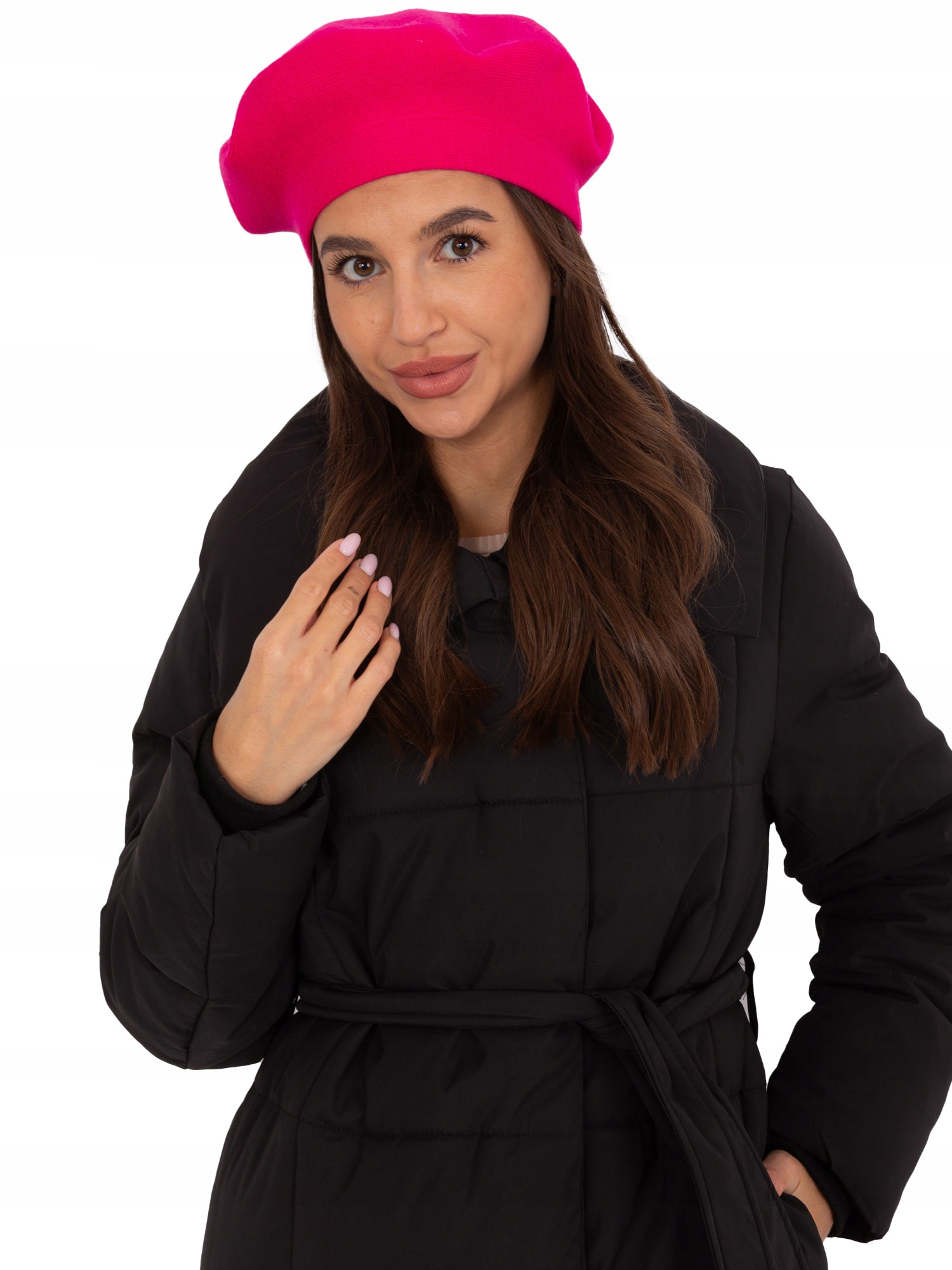 Jednokolorwy BERET DAMSKI z antenką KASZMIR