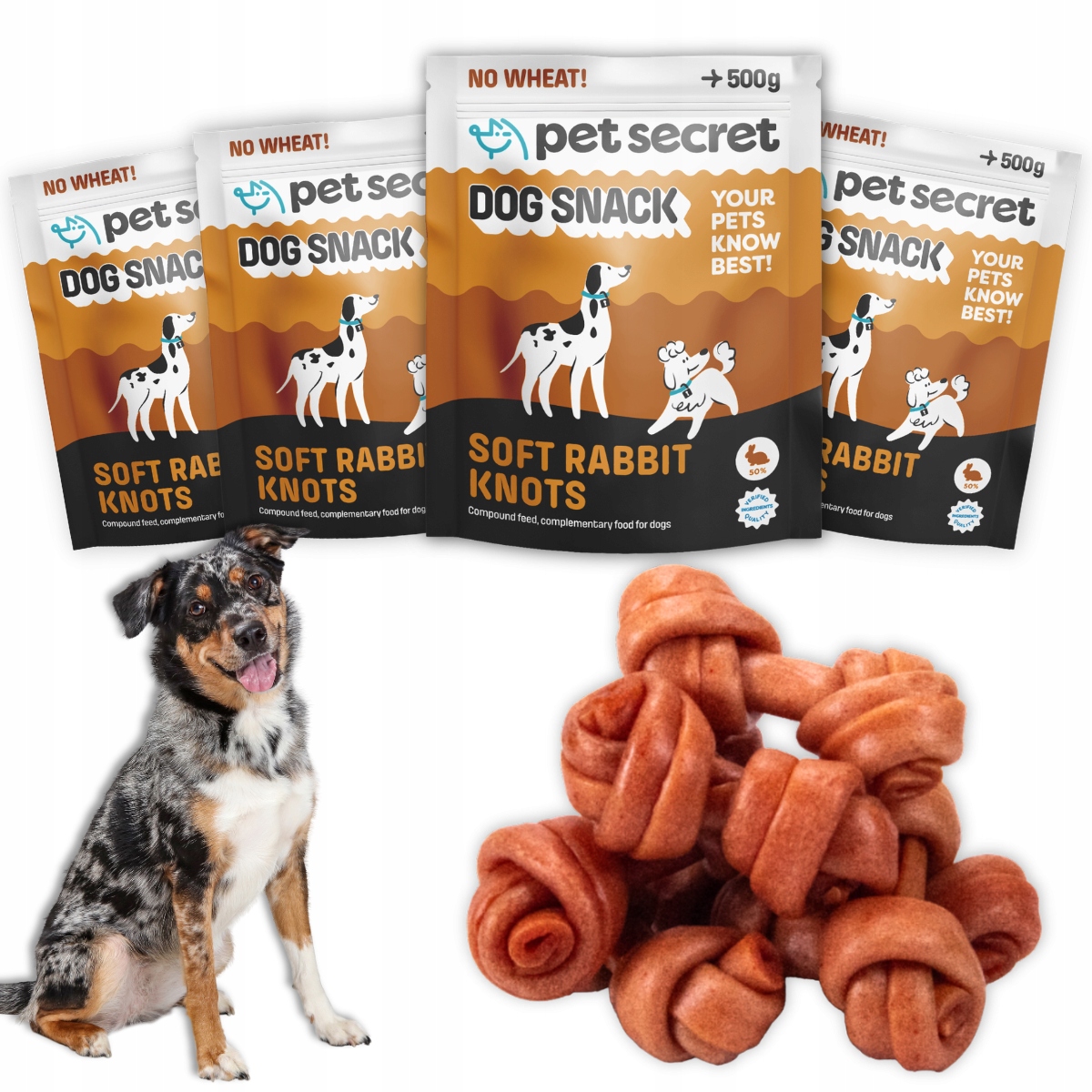 Pochoutky pro psa Uzlíky z králičího masa 4x500g Měkké vázané Pet Secret