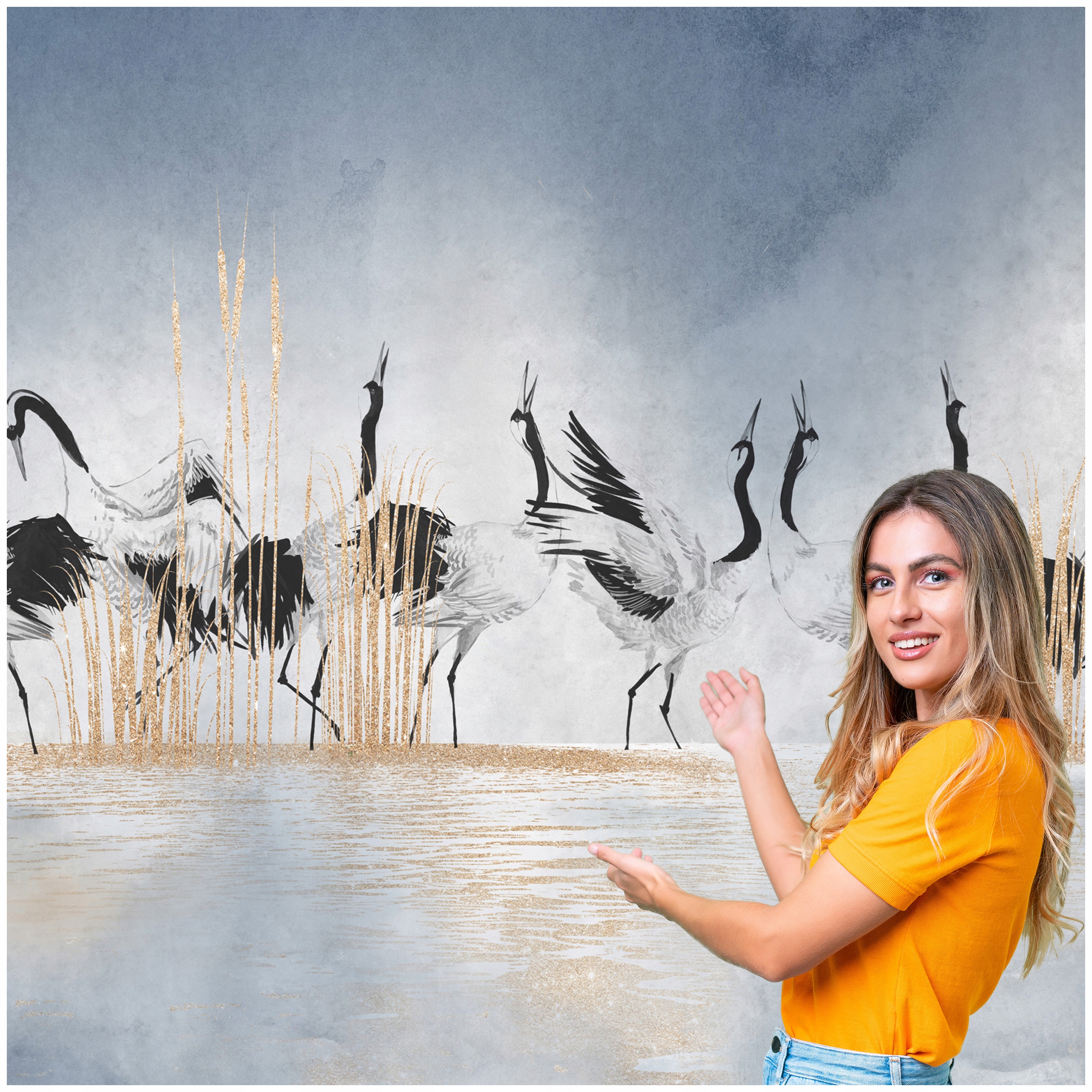 Fototapeta 3D Zvieratá Vtáky Krajina žeriavy 490x260 PTK07F