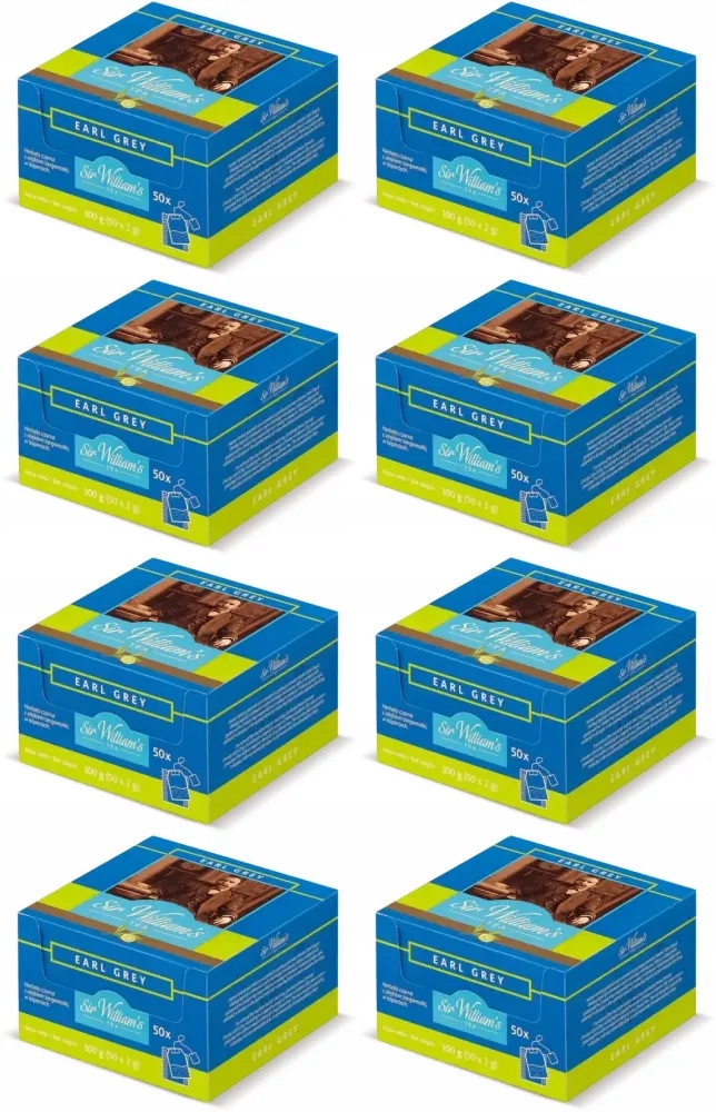 Herbata Sir William's Tea Earl Grey ekspresowa 50 torebek x8
