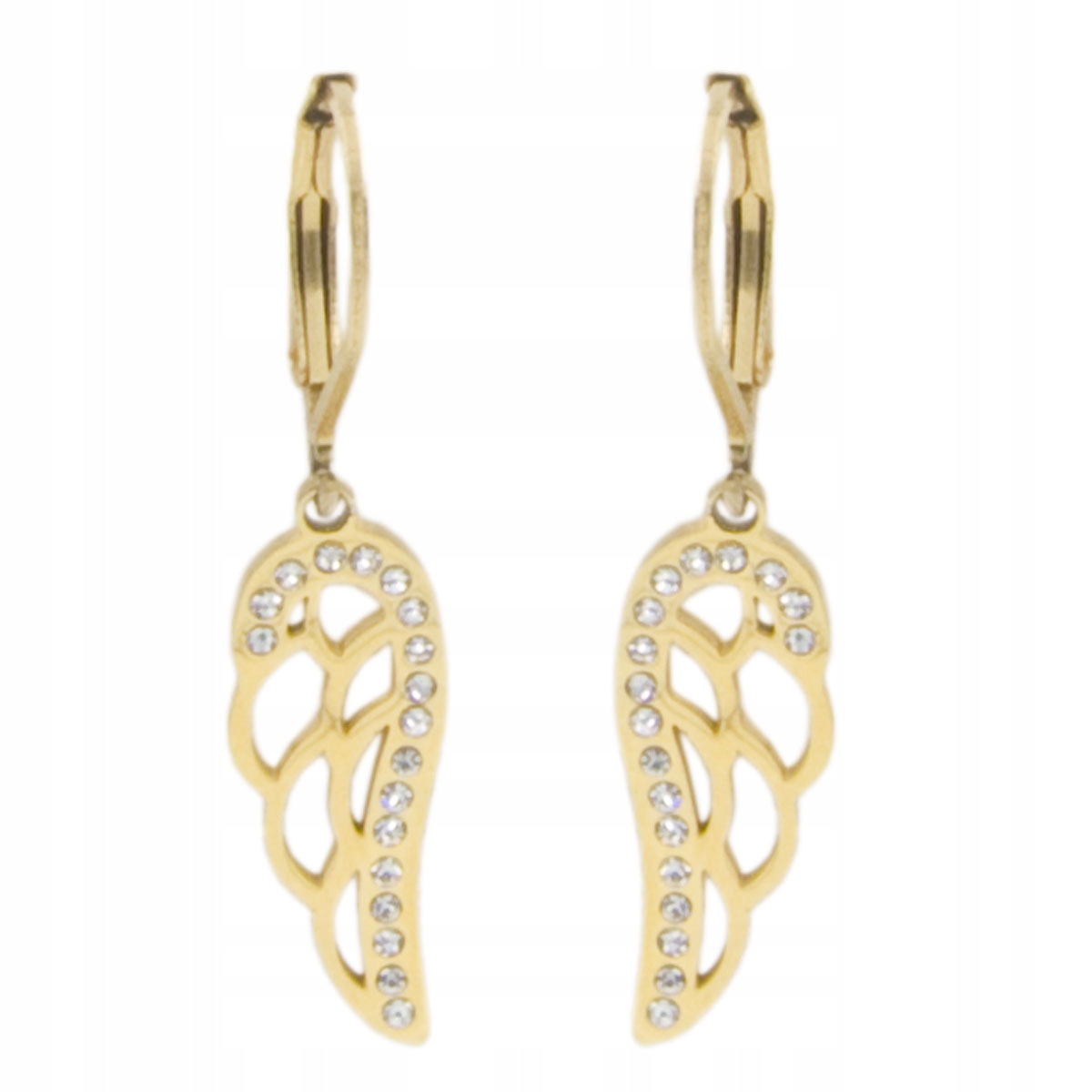 

Wiszace kolczyki skrzydla Aniola stal zloto 18k