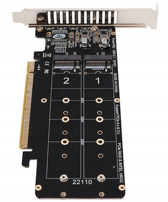 4-portowy Adapter Kontroler 4x M.2 NVMe Key M do PCI-e x16 Ssd Raid 4 dyski