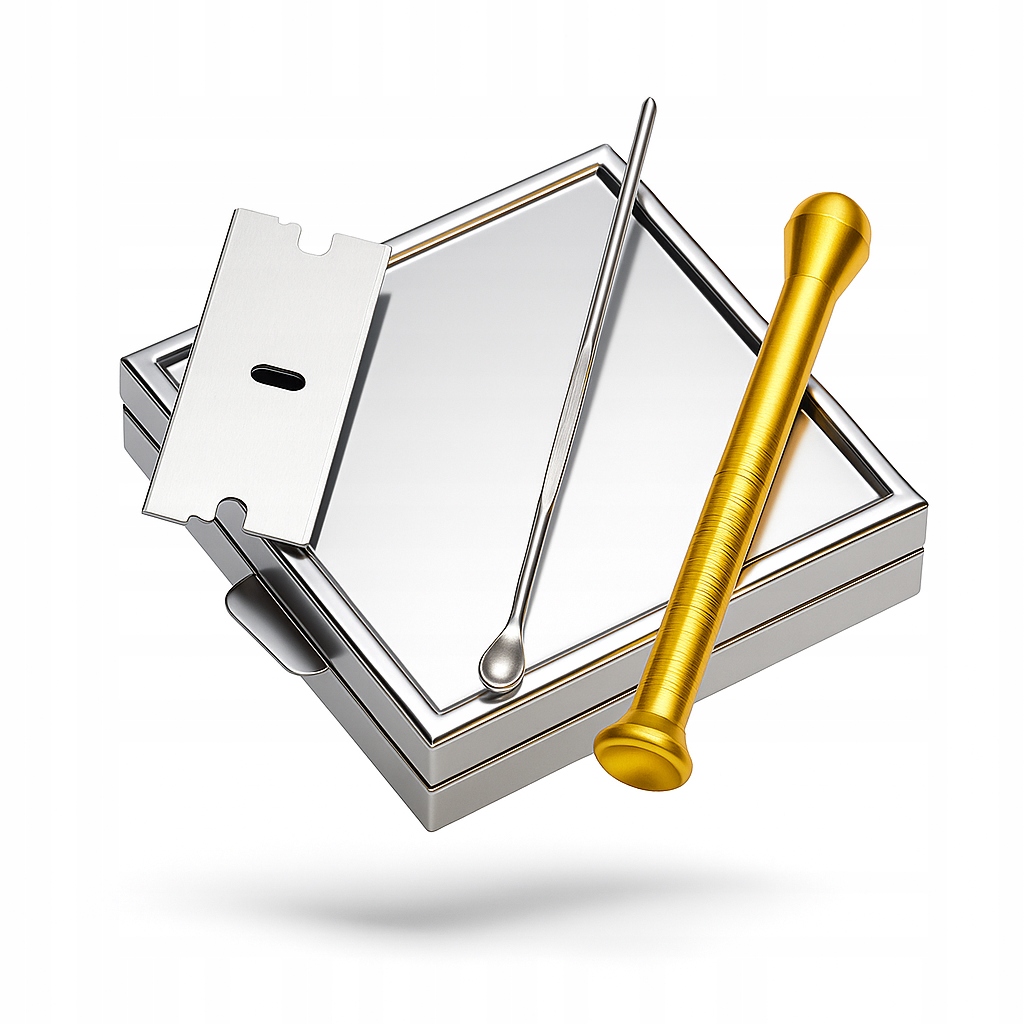 Skládací Zrcátko Trubička Lžička Žiletka Na Vtahování Prášku Tabaka