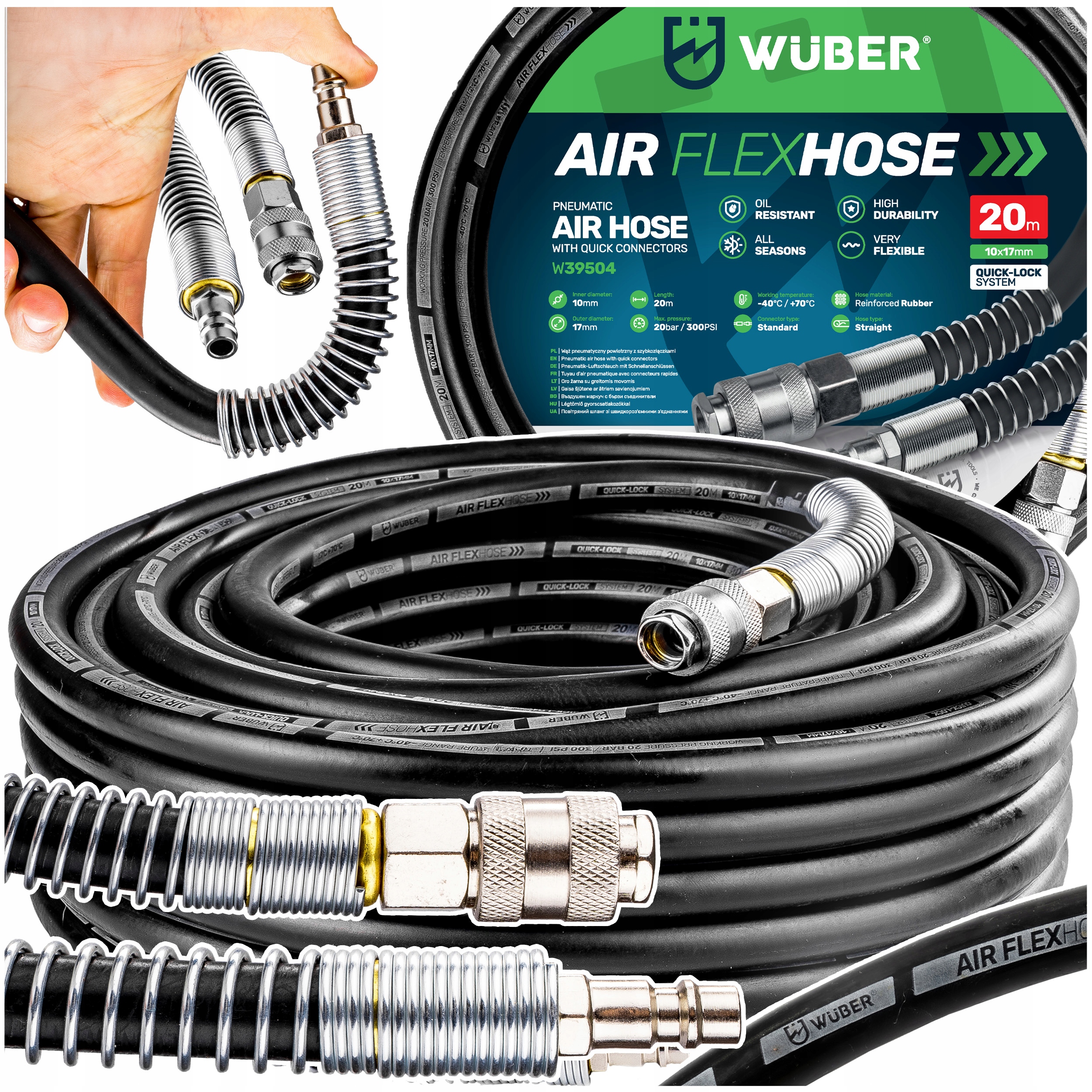 Wąż Przewód Pneumatyczny Pvc 20 M 10x17 MM Zakuwany Do Kompresora Wuber