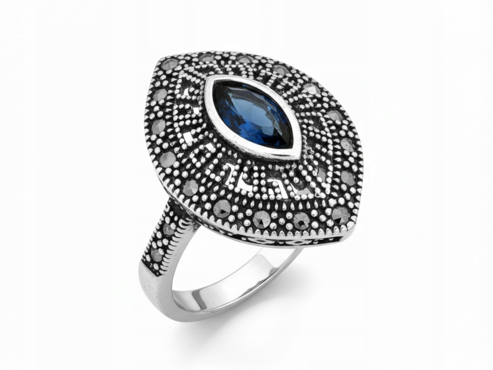 Dámský prstýnek stříbro 925 s markýzami a modrou zirkonií, módní velikost r20