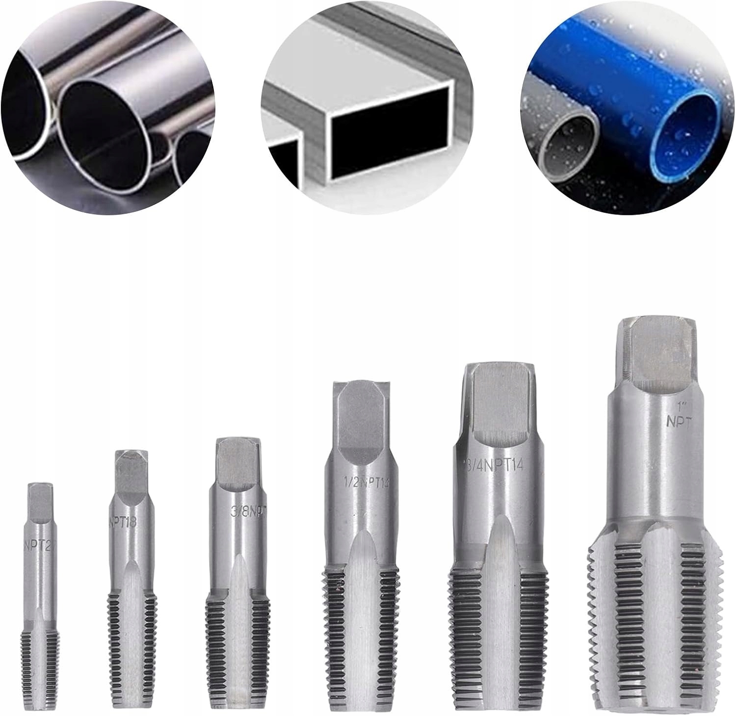 Závitník Závitníky Trubek Komplet 1" 3/4" 1/2" 3/8" 1/4" 1/8" 6 ks