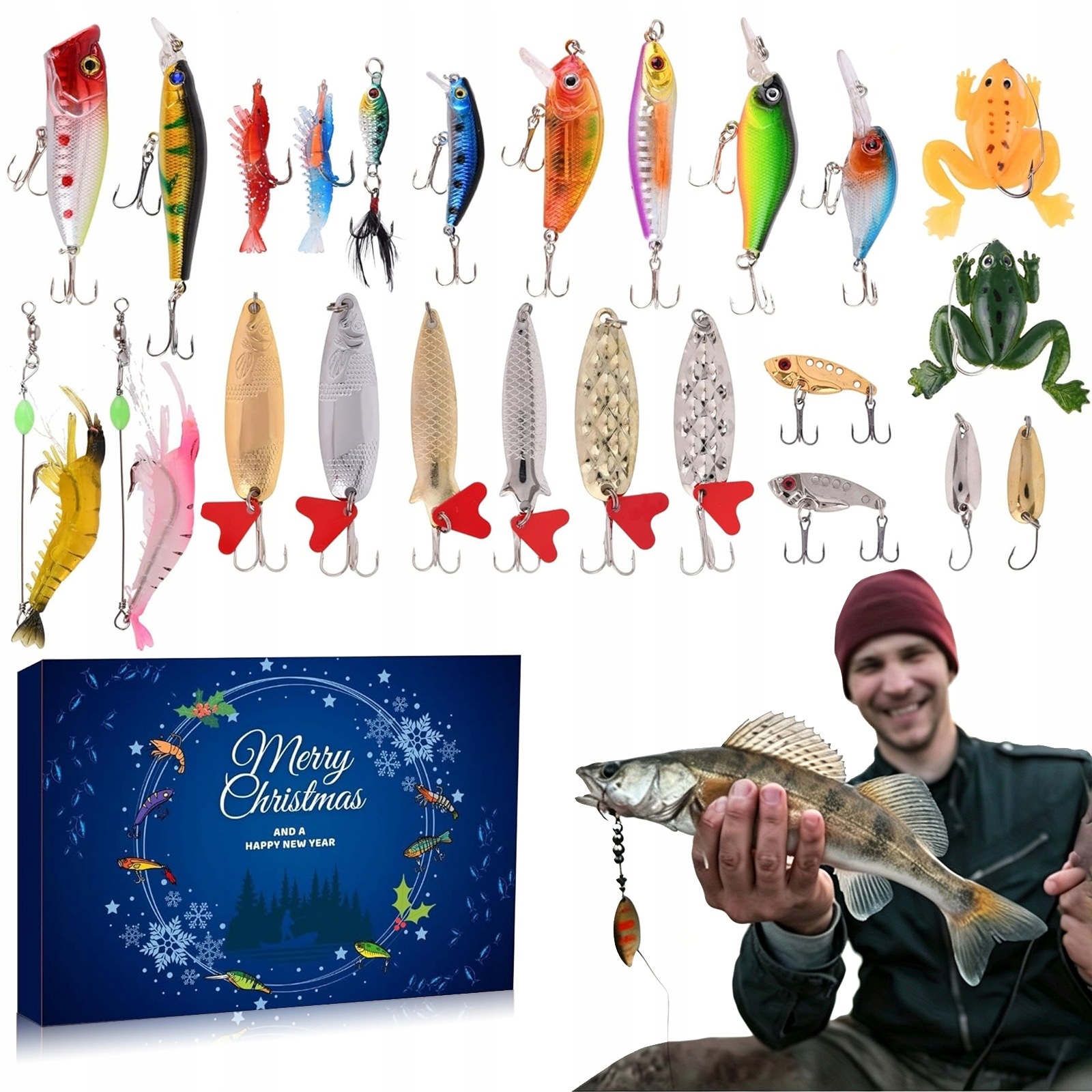 Rybářský adventní kalendář pro rybáře 24 okének sada nástrah dárek