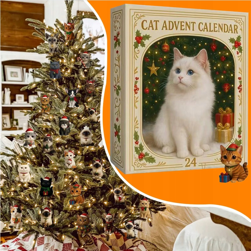 Адвент-календарь с котиками, 24 окошка с ёлочными подвесками 2D — фото 2
