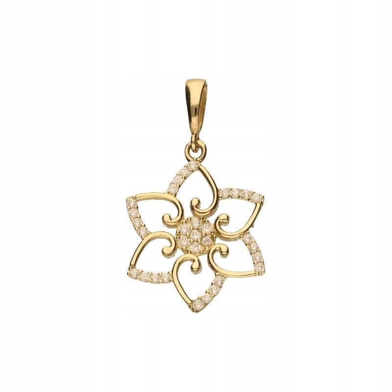 Zlatý přívěsek Květ s zirkony ryzosti 585, prolamovaný květ jako dárek