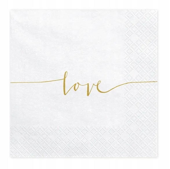 Serwetki Love złote na Ślub Wesele Walentynki x20