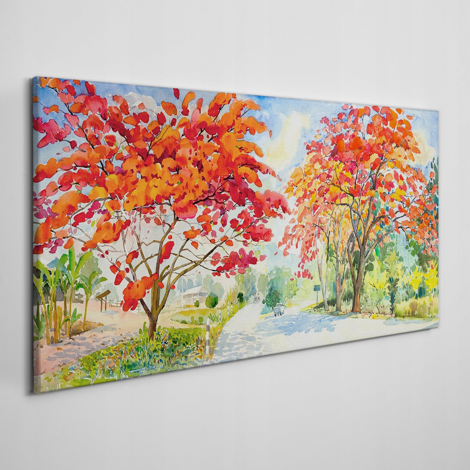 

Obraz na płótnie Drzewa kwiaty droga niebo 120x60
