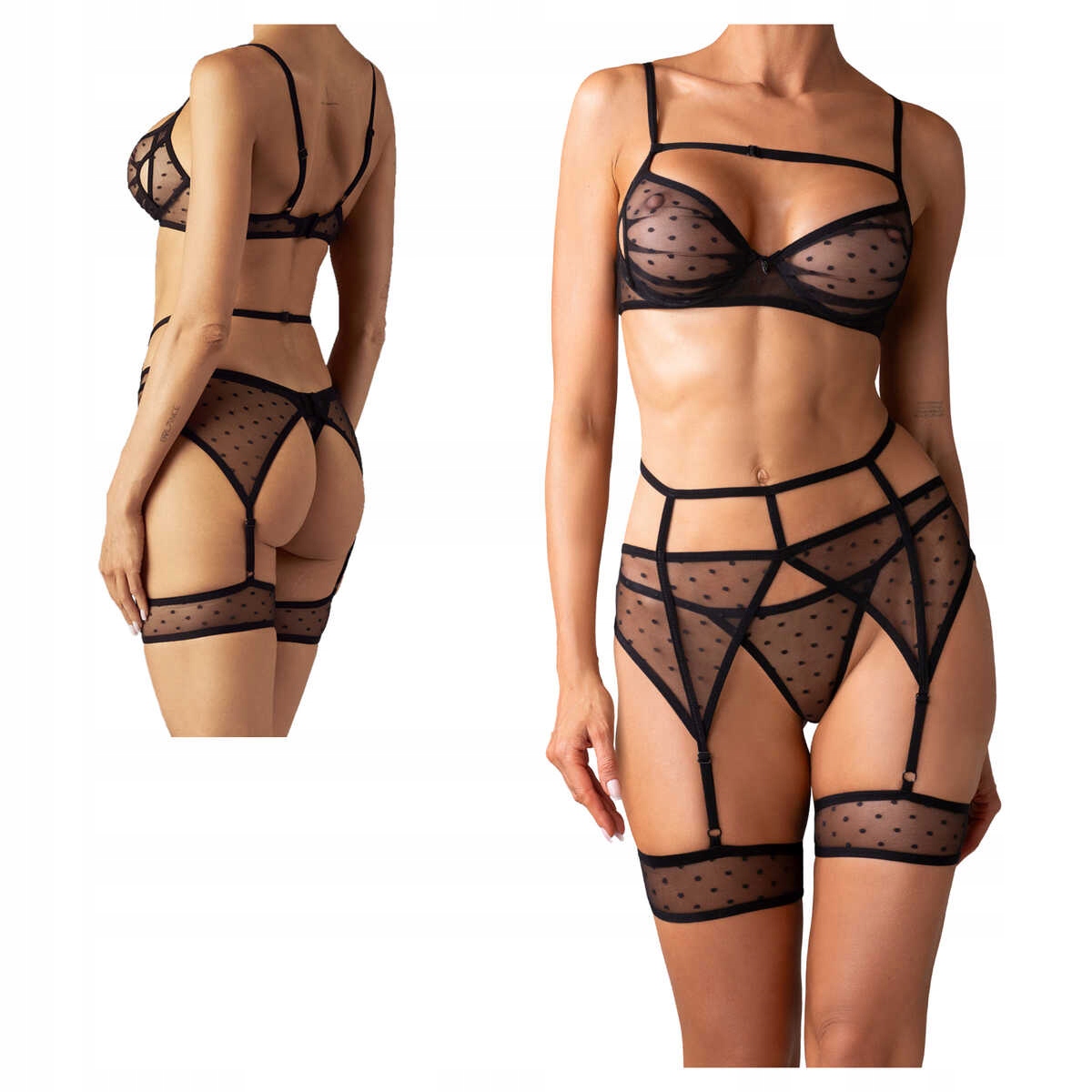Obsessive sexy 3-dílný set Nuites černý L/XL
