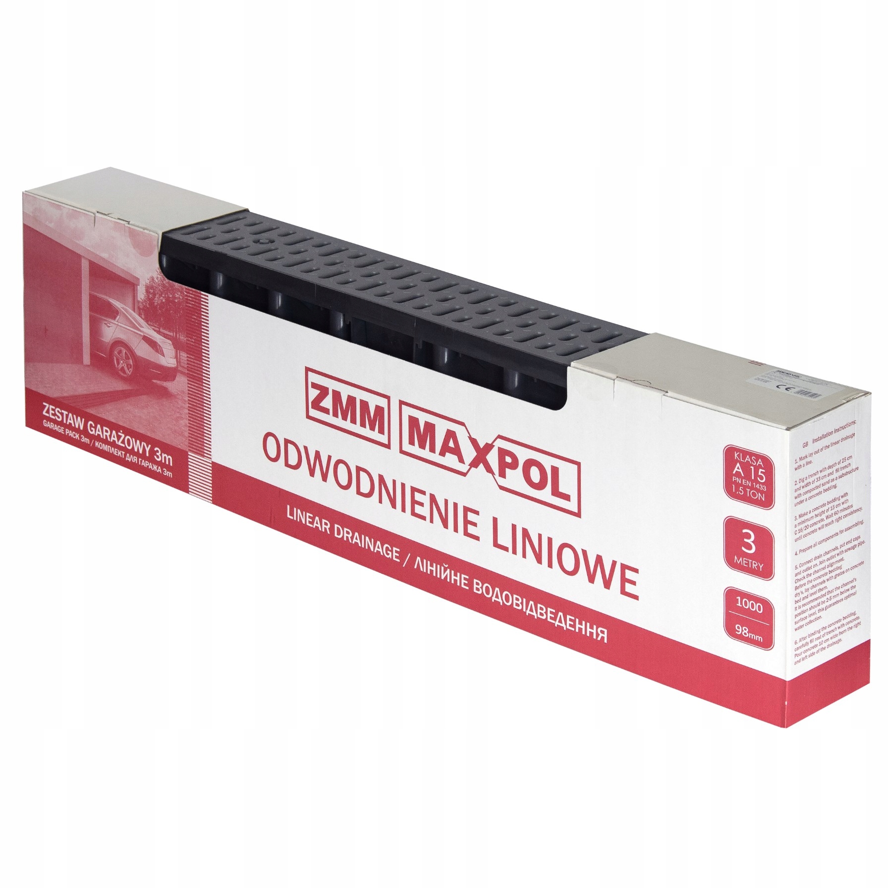 Lineární odvodnění garáže 3m x131x98mm S Mřížkou Popel Pp A15 do 1,5 tuny