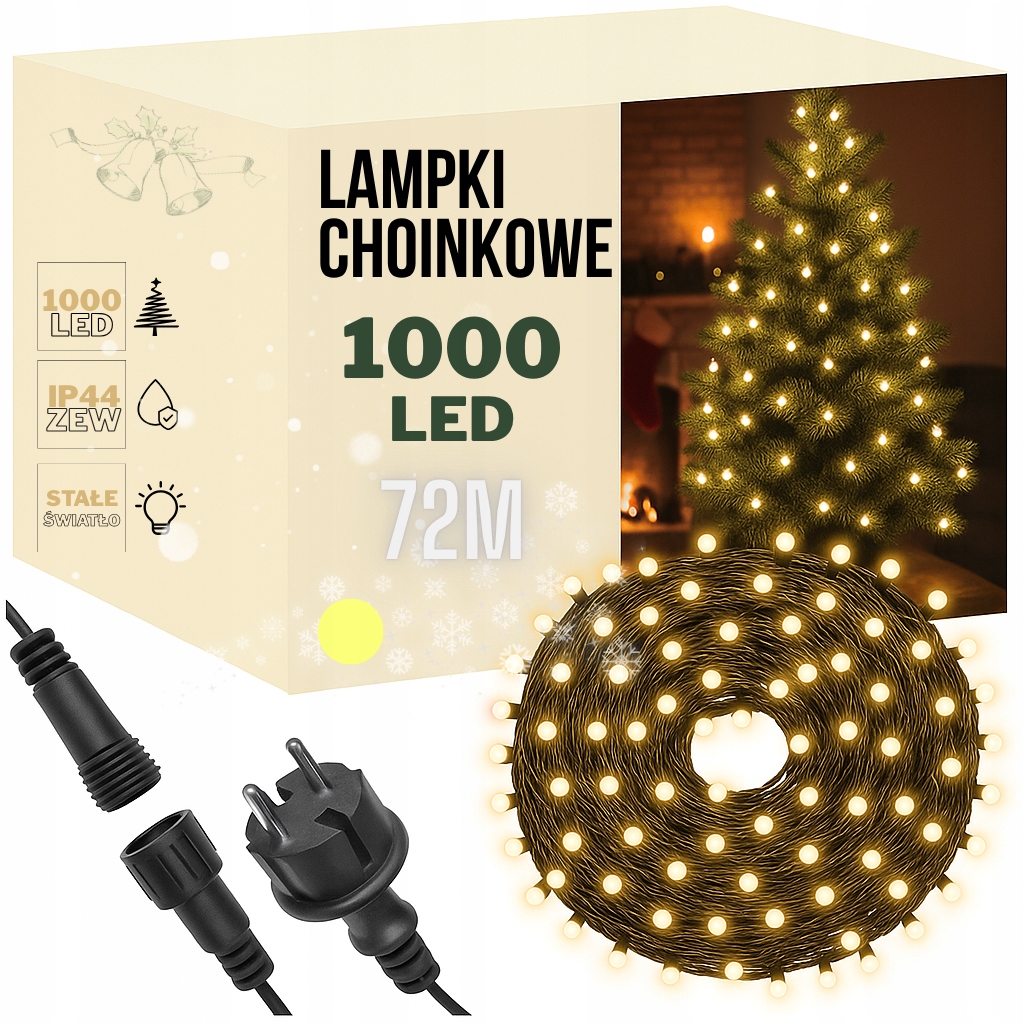 Vianočné Osvetlenie Na Stromček 1000 Led 72 m Biele Teplé IP44 Trvalé vonkajšie svetlo