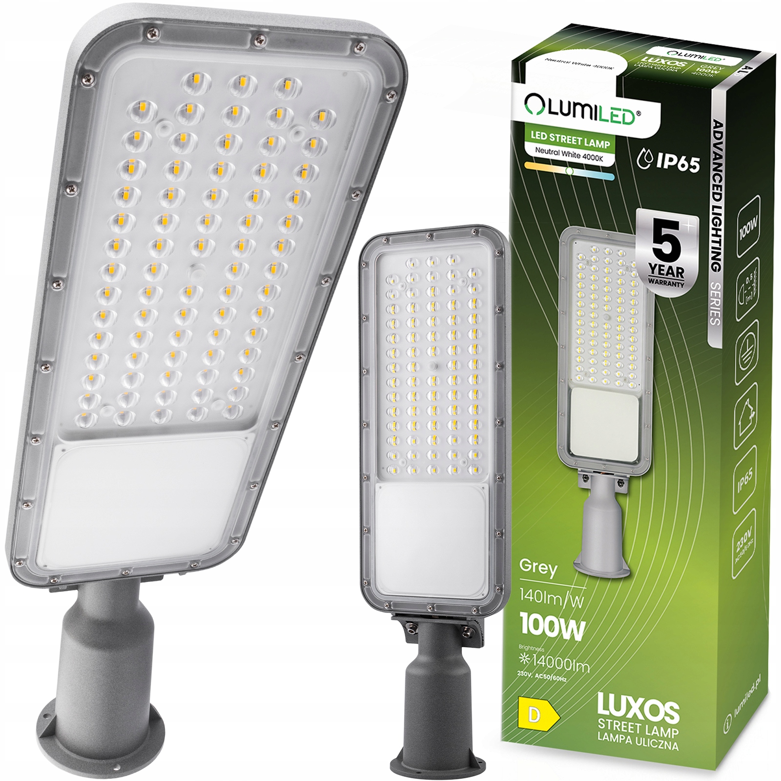 Lampa Uliczna Przemysłowa LED Oprawa Drogowa IP65 100W 14000lm 4000K