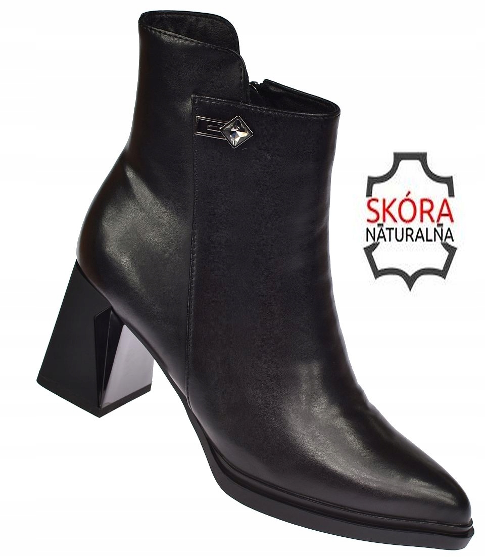 Dámské kotníkové boty kožené černé JK/B-3-112 zateplené na podpatku vel 37