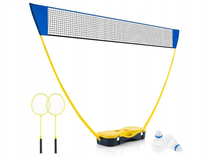 Zestaw przenośny składany do badmintona siatka na stelażu 2x rakietka lotki