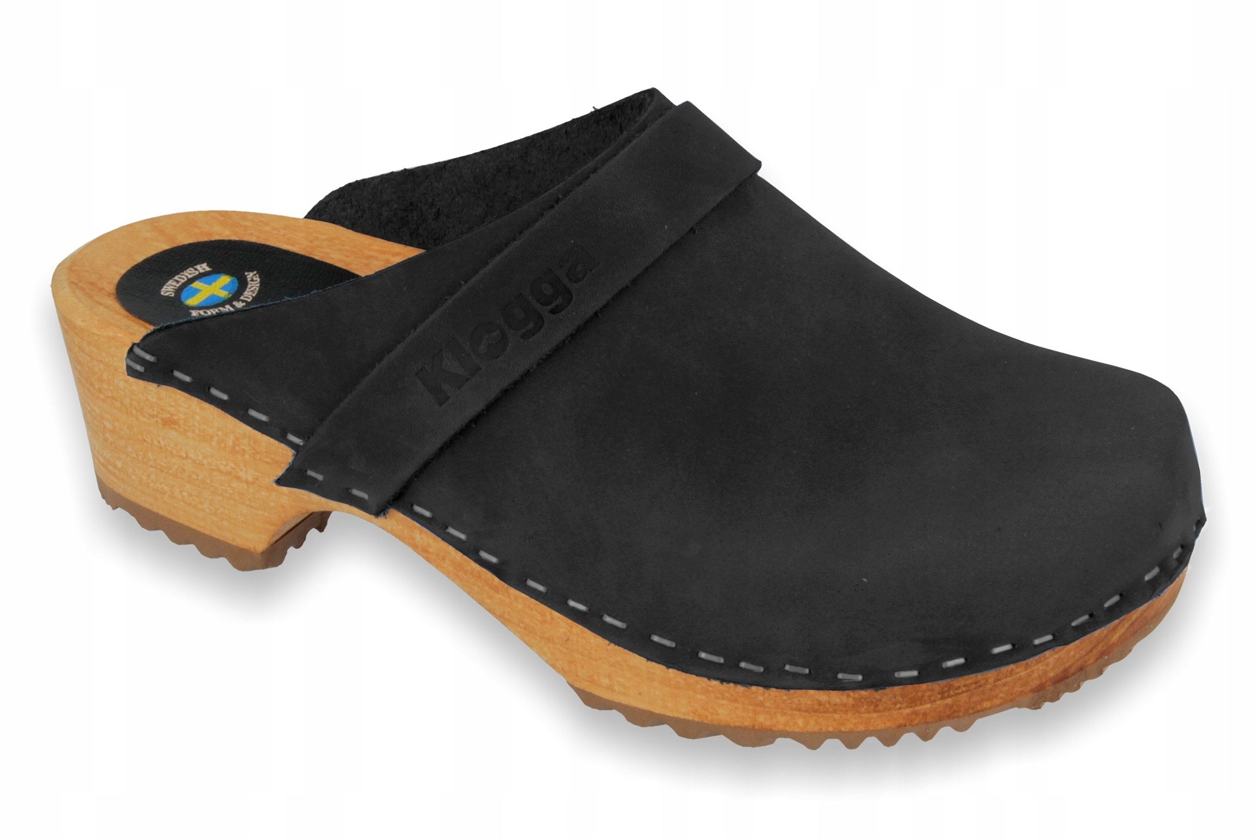 BLACK KLOGGA Chodaki drewniaki skórzane CZARNE 40