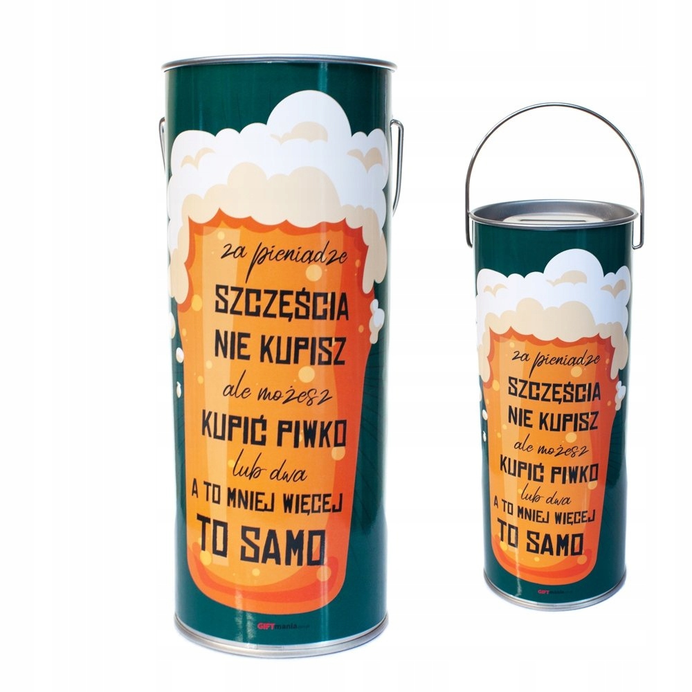 

Skarbonka puszka wysoka zielona Za pieniądze...