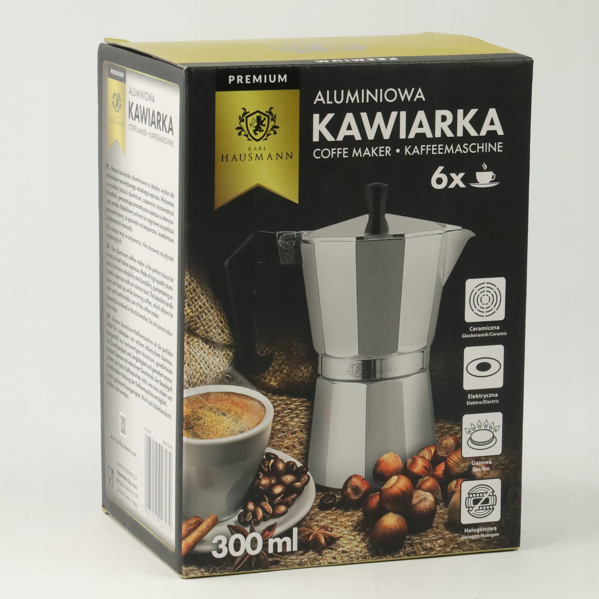 KAWIARKA ALUMINIOWA ZAPARZACZ DO KAWY KAFIETERKA WŁOSKA MOKA NA 6 FILIŻANEK