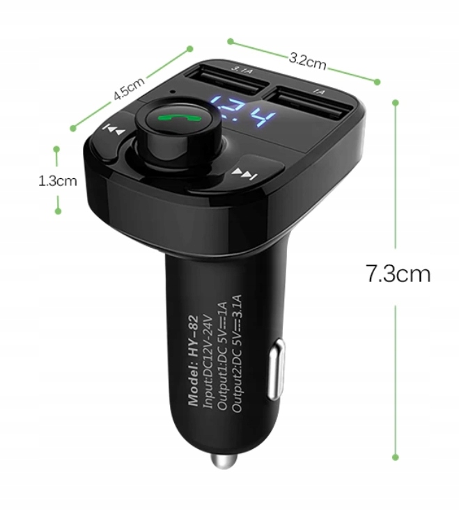 TRANSMITER BLUETOOTH FM ŁADOWARKA 2xUSB MP3 SD LCD Kod producenta 74-155#