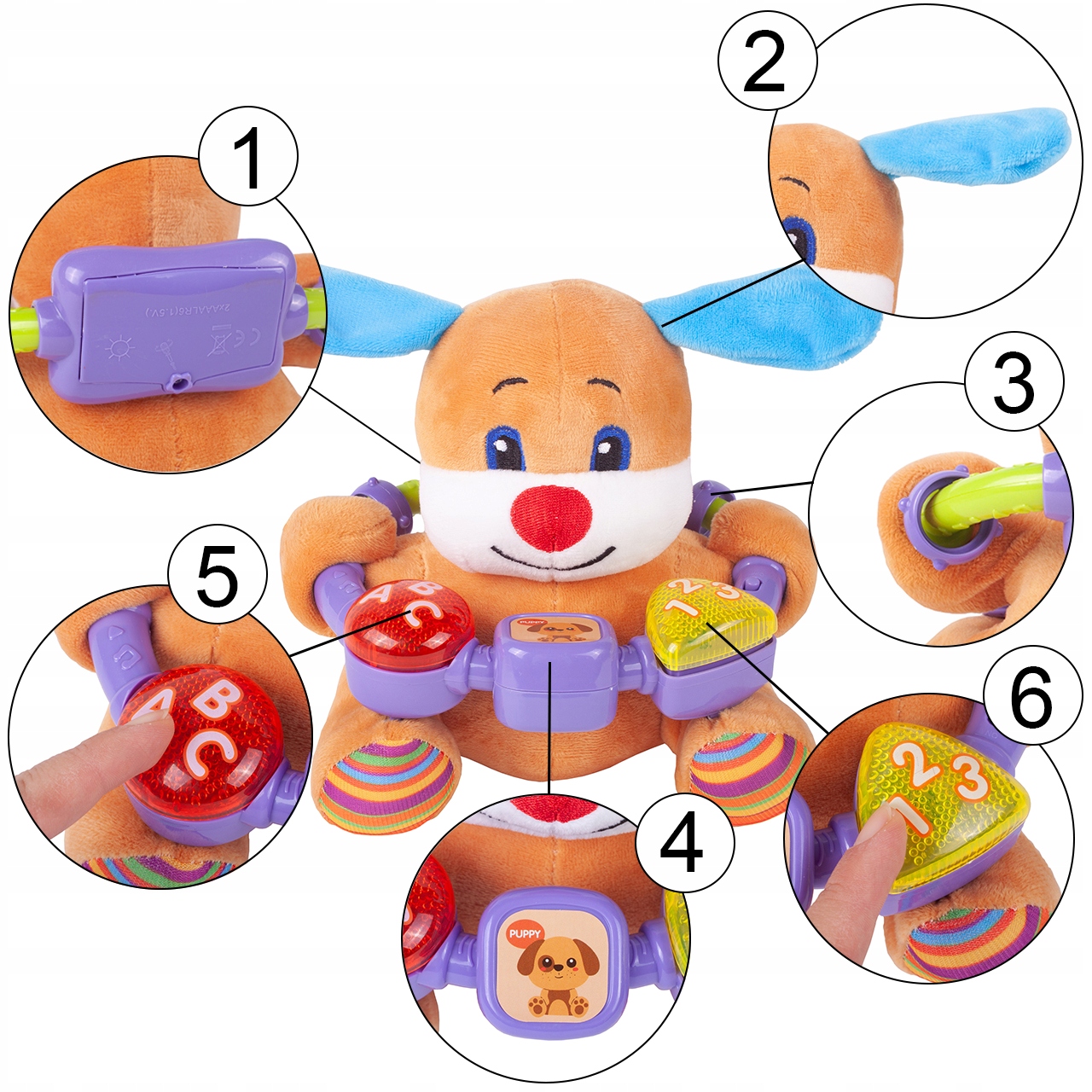 PIESEK INTERAKTYWNY PLUSZOWY MIECIUTKI PIES MÓWI ŚPIEWA MELODIE ŚMIEJE SIĘ Certyfikaty, opinie, atesty CE EN 71