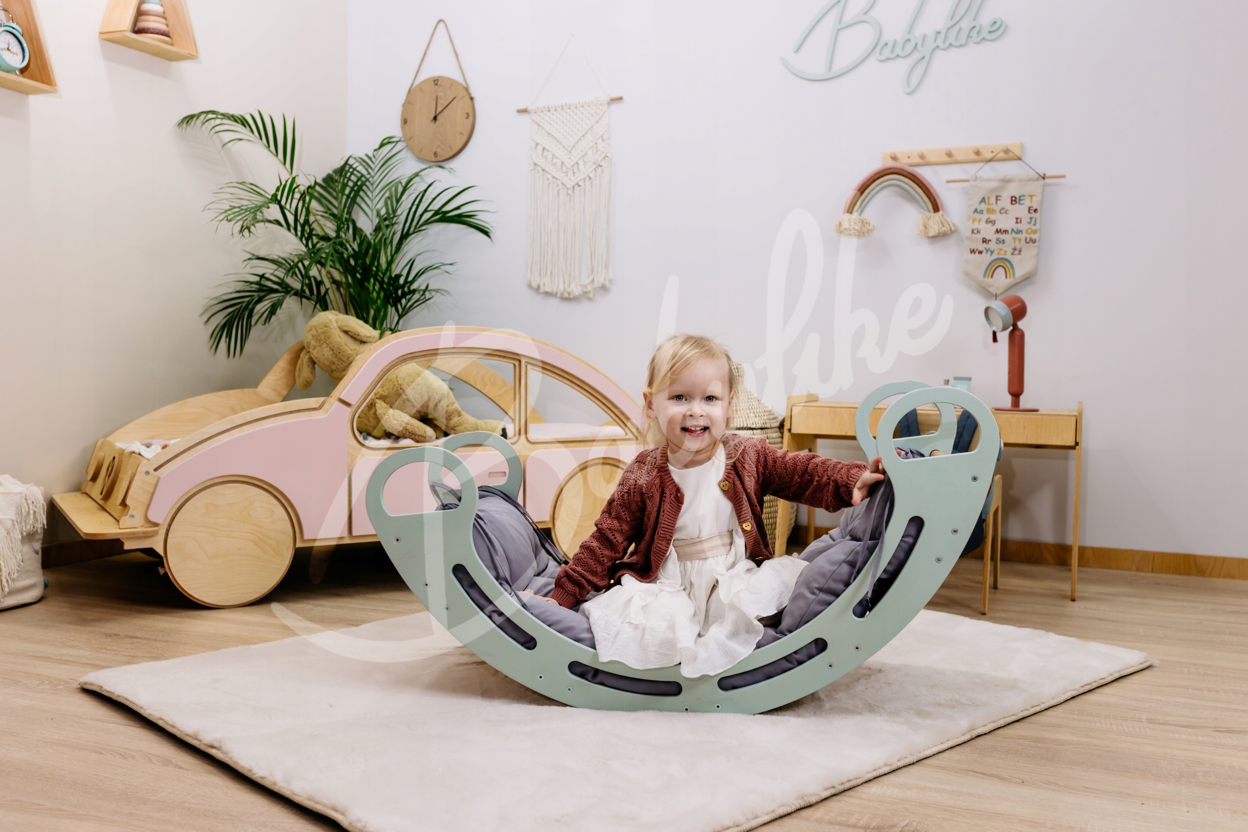 Bujak drewniany z poduszką , bujaczek i poduszka 120 cm Materiał drewno