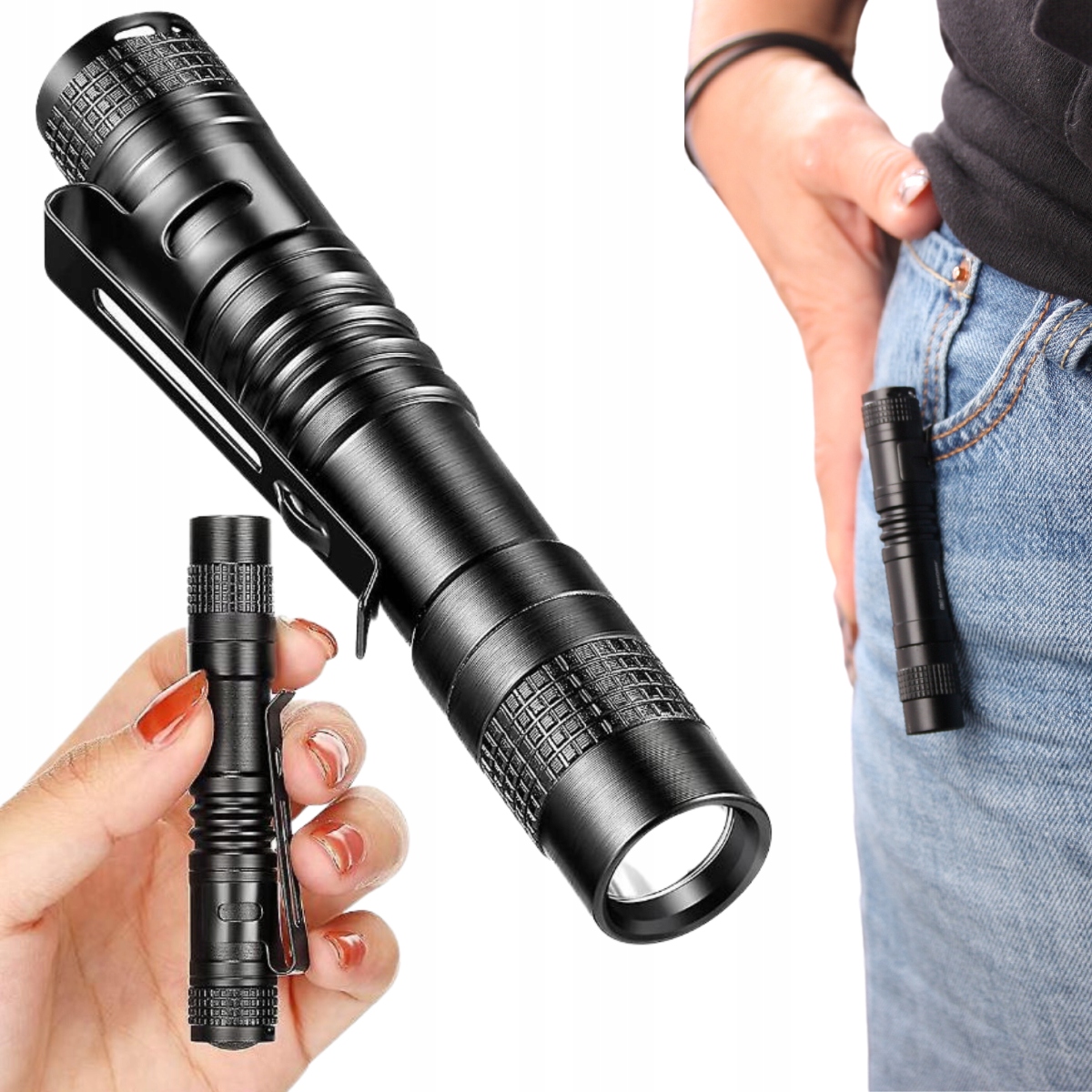 MINI LATARKA LED KIESZONKOWA MAŁA PORĘCZNA Z KLIPSEM 300LM DUŻY ZASIĘG