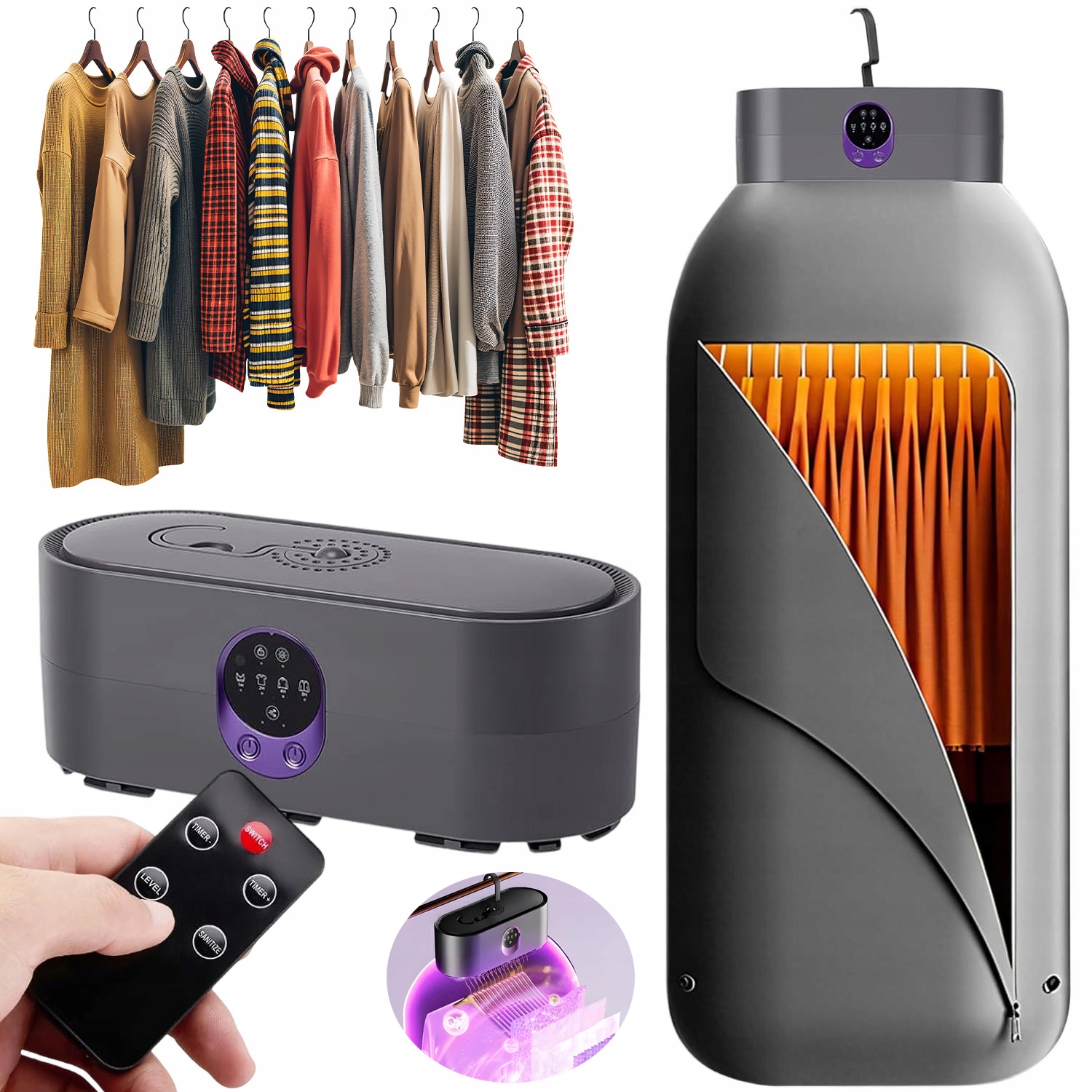 Levně Přenosná Elektrická Sušák Na Prádlo Turistická 600W Časovač Dálkové Ovládání