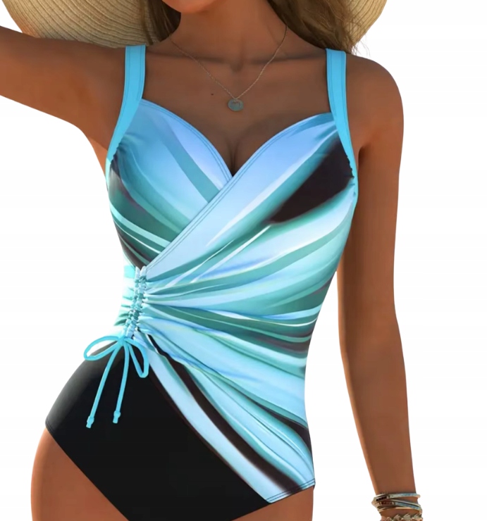 Strój kąpielowy damski jednoczęściowy z marszczeniem wyszczuplający troczki