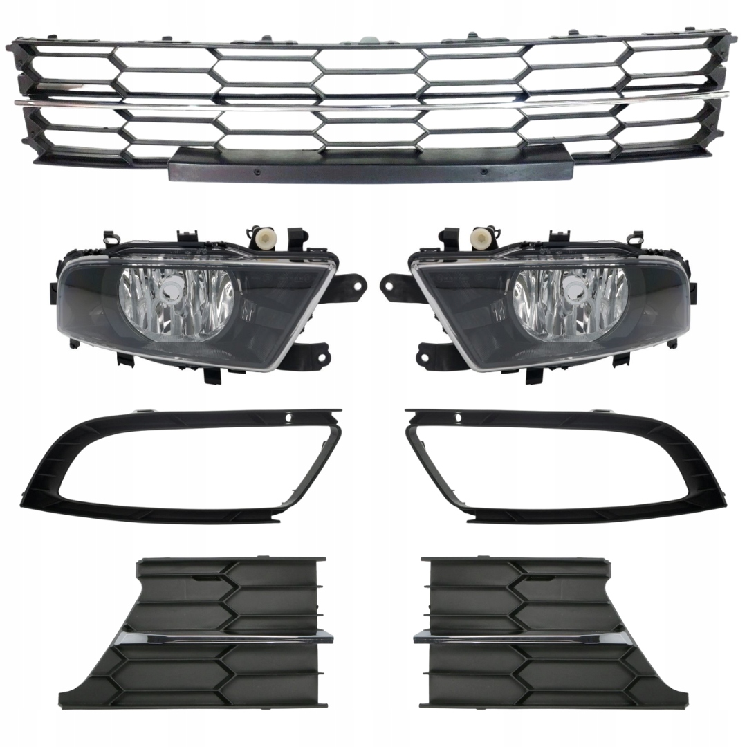 Škoda Superb 13-15 Atrapa Halogeny Rámečky Mřížky Nárazníku, Chromovaná Sada