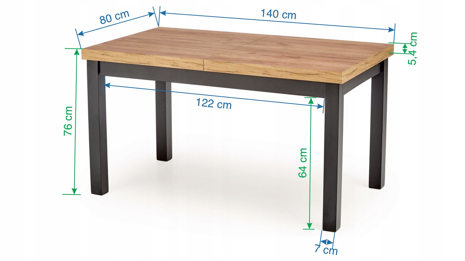 Prostokątny Stół Rozkładany TIAGO 140/220 x 80 x 76 Dąb Craft Maksymalna długość rozłożonego stołu 220 cm