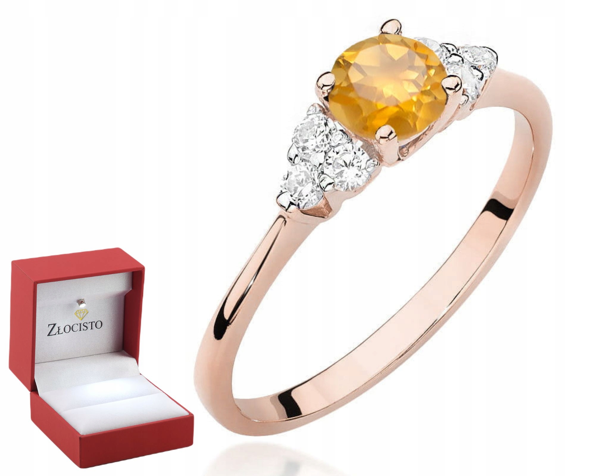 Růžové Zlato Prstýnek S Citronem A Brilianty Gravírování Bonus 585