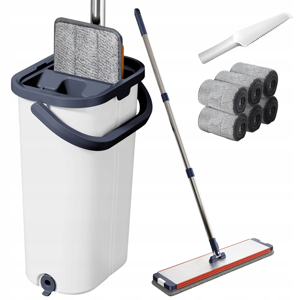 Levně Plochý Mop 360° S Dvoukomorovým Kbelíkem 6 Utěrek 40 CM, Mop Na Mokro, Suchý