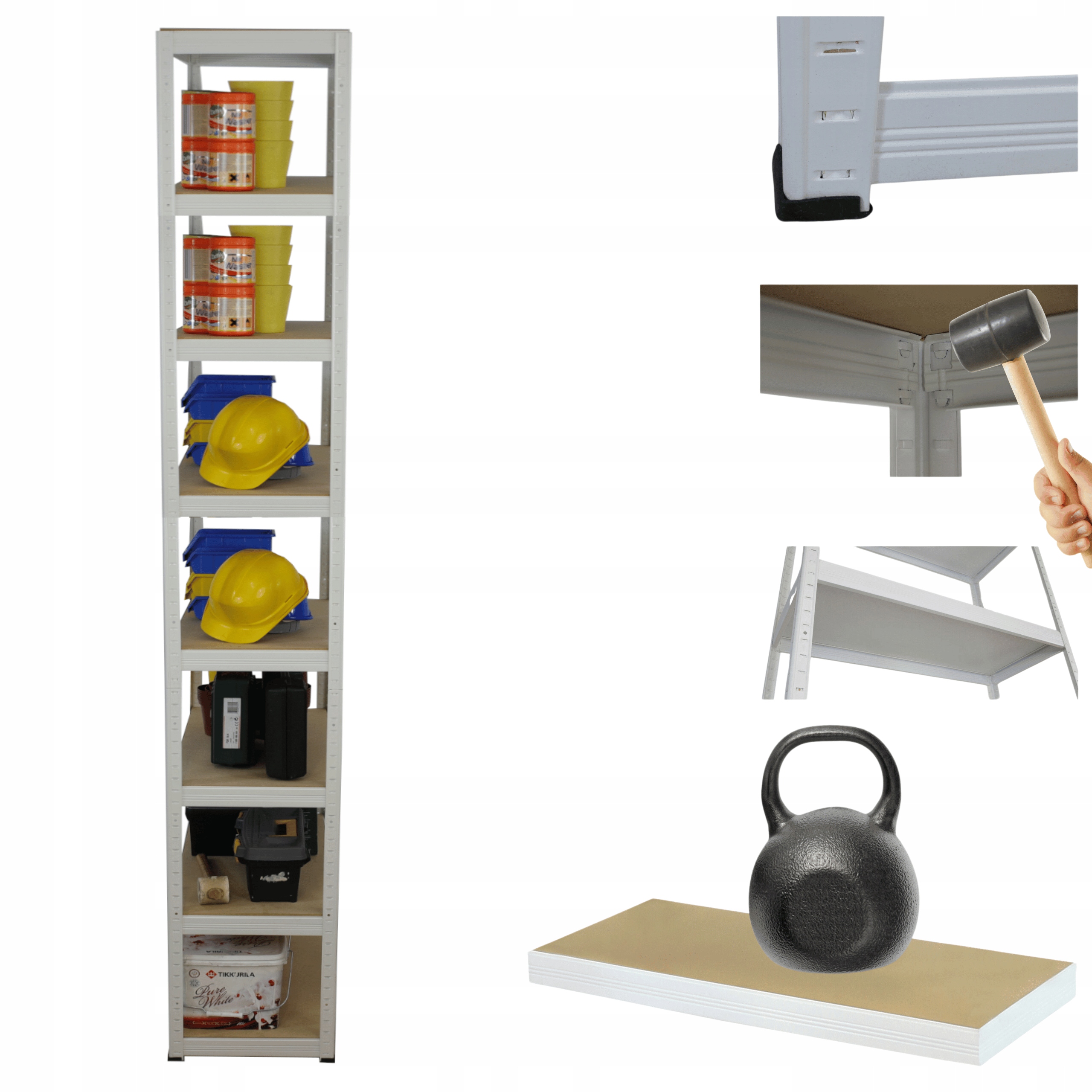 Kovový skladový regál Helios 270x45x45 cm 8Px175 kg Pevný, Vysoký